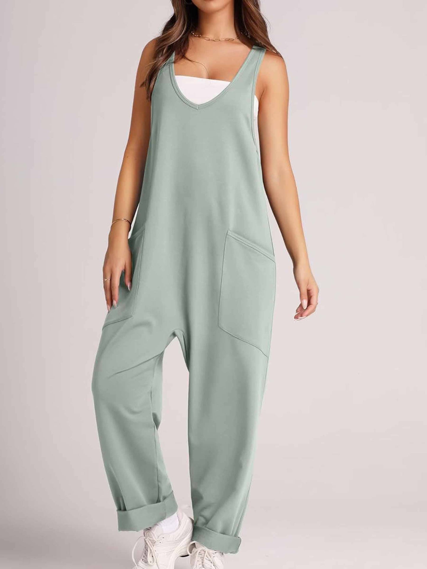 Pocket Sleeveless Knit Jumpsuit Pants