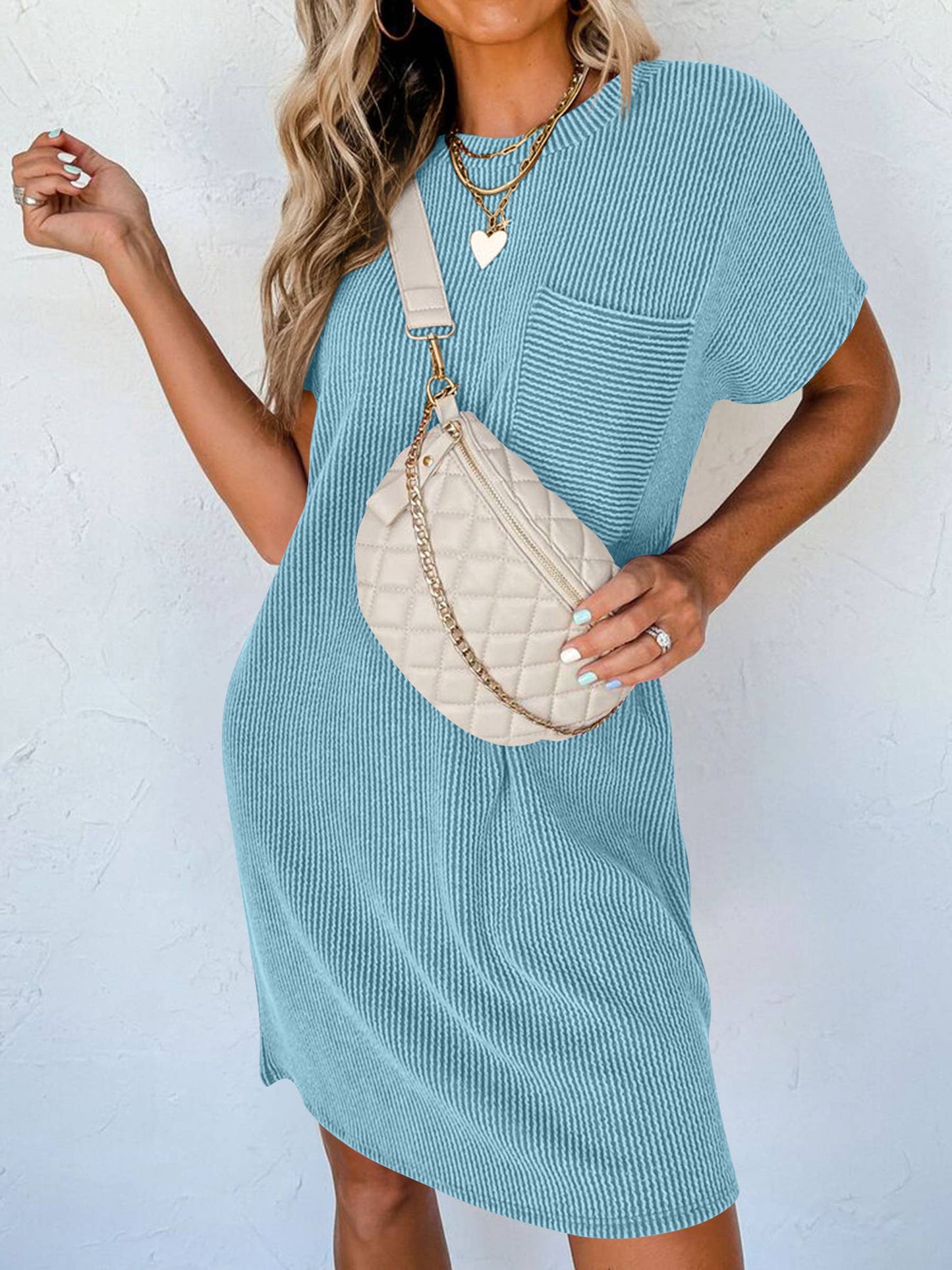 Striped Short Sleeved Pocket Dress