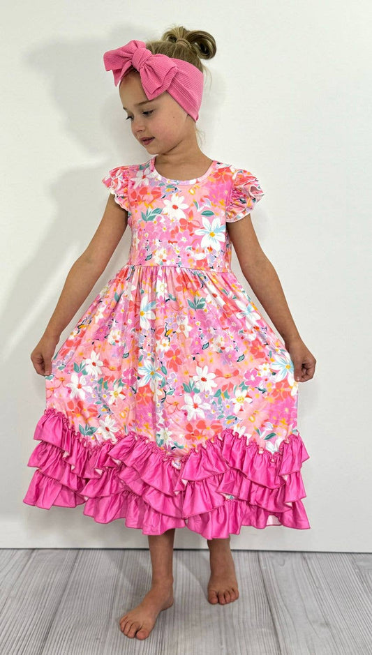 Pink Blossom Breeze Maxi Girls Dress