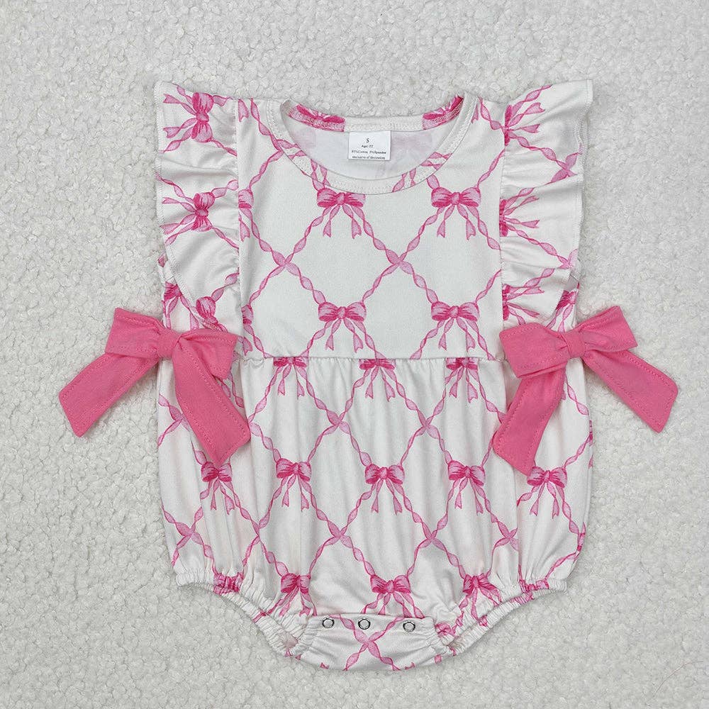 Baby Infant Girls Pink Bows Sleeveless Rompers