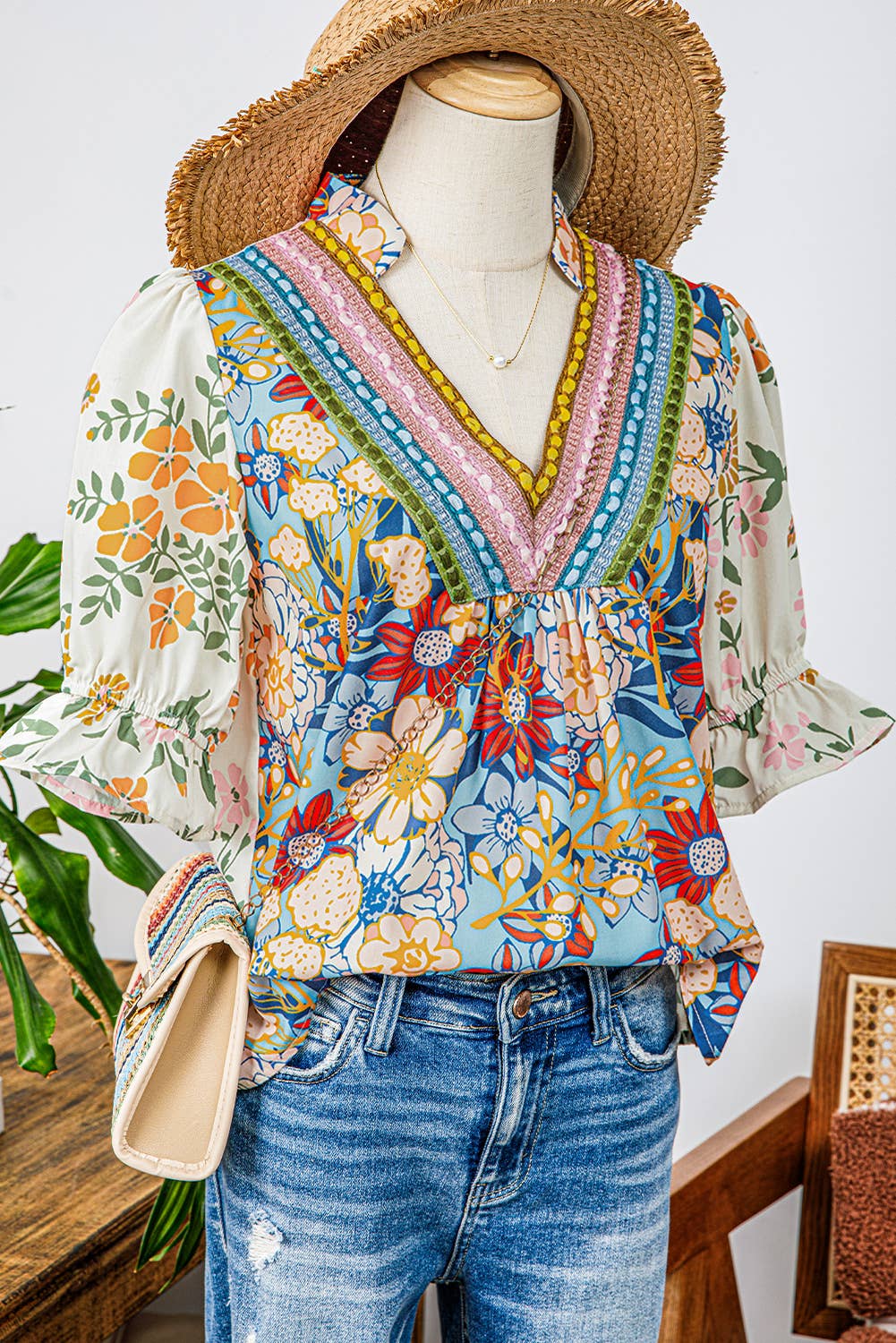Fashion-W Crochet Boho Half & Long Sleeve Floral Blouse