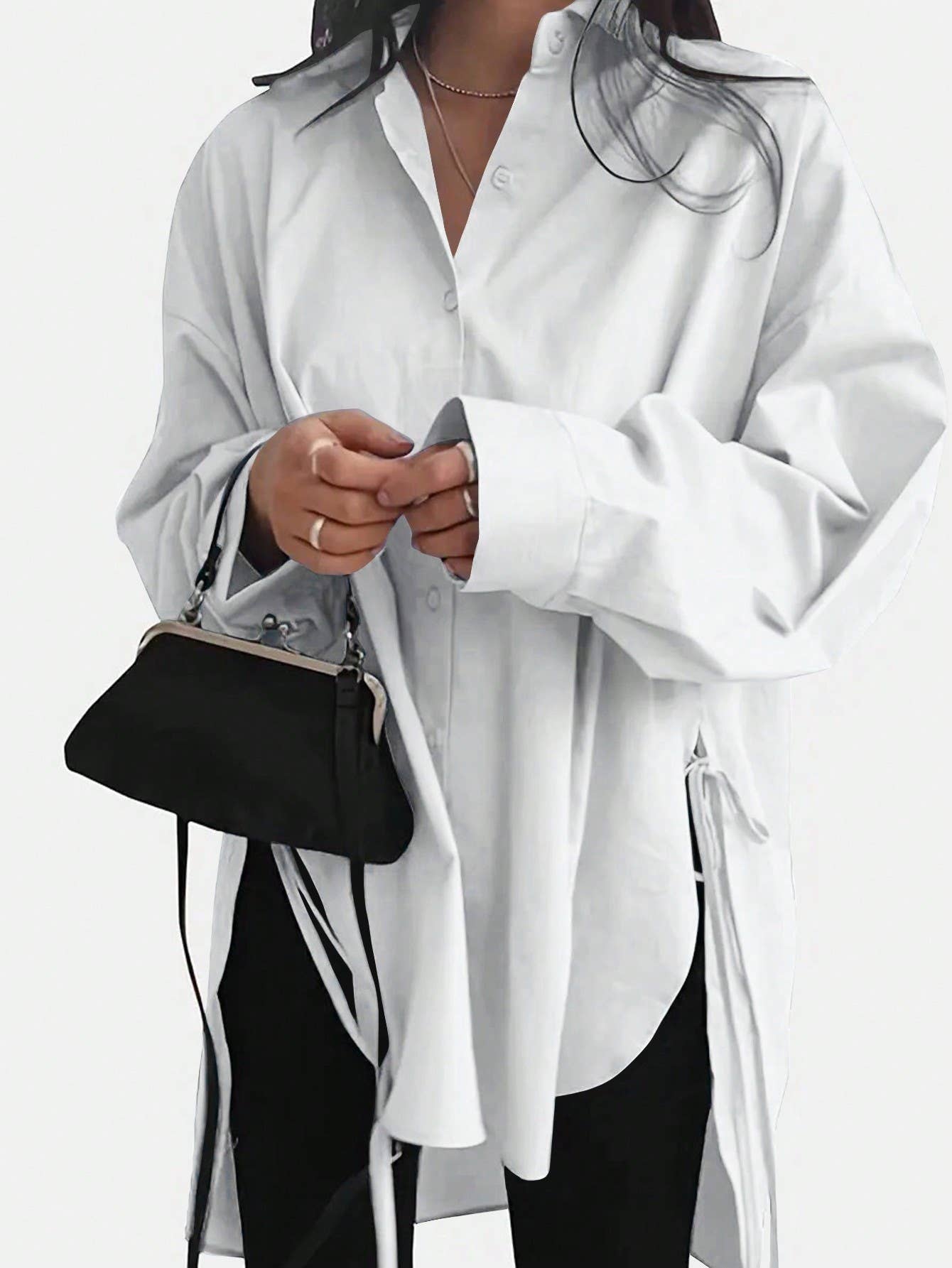 Loose short front long back lace-up slimming shirt