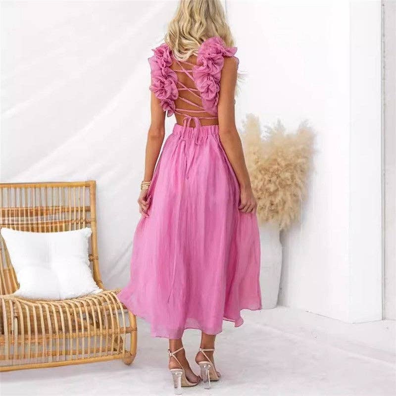 Sleeveless Pleated Dress with Belt - Solid Color