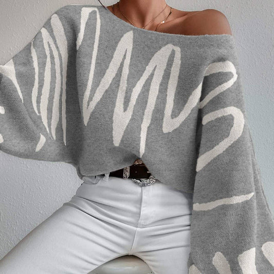 Loose pullover lantern sleeve design sweater