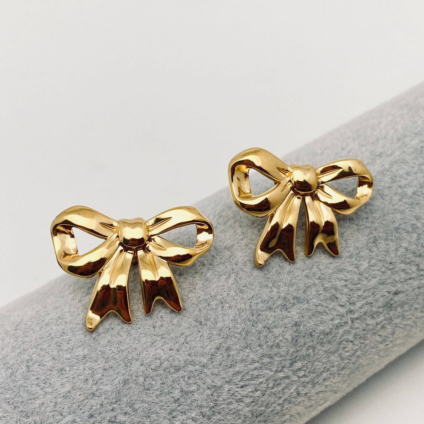 Bow 18K Gold Plated Stainless Steel Post Earrings - FGS