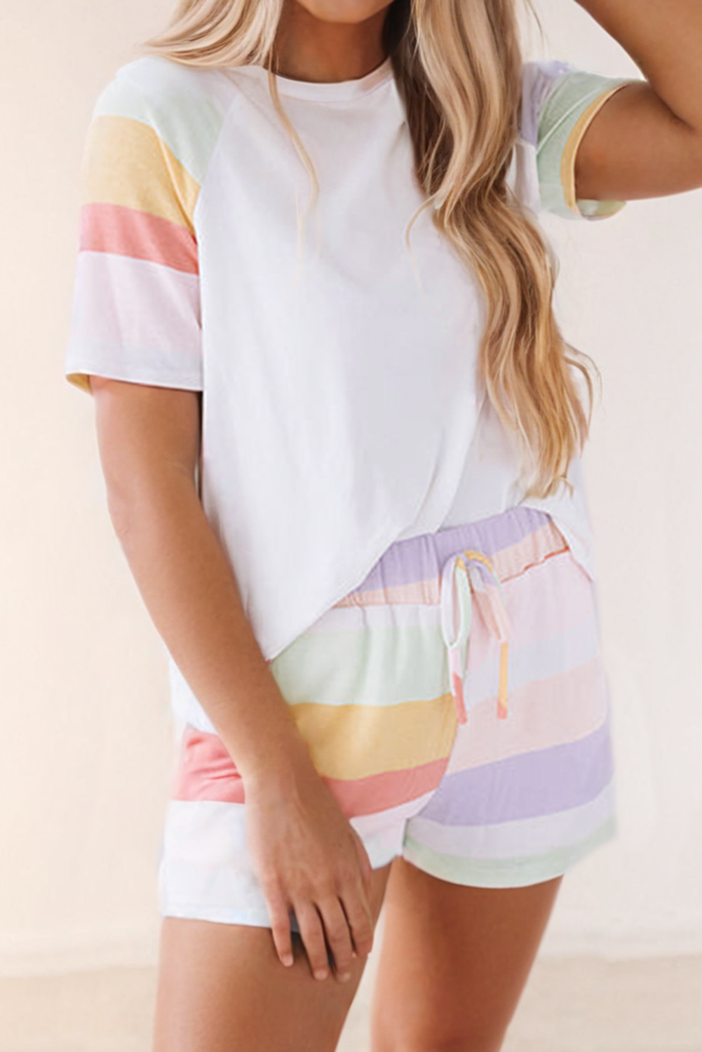 Rainbow Clashing Shirt and Short 2pcs Lounge Set