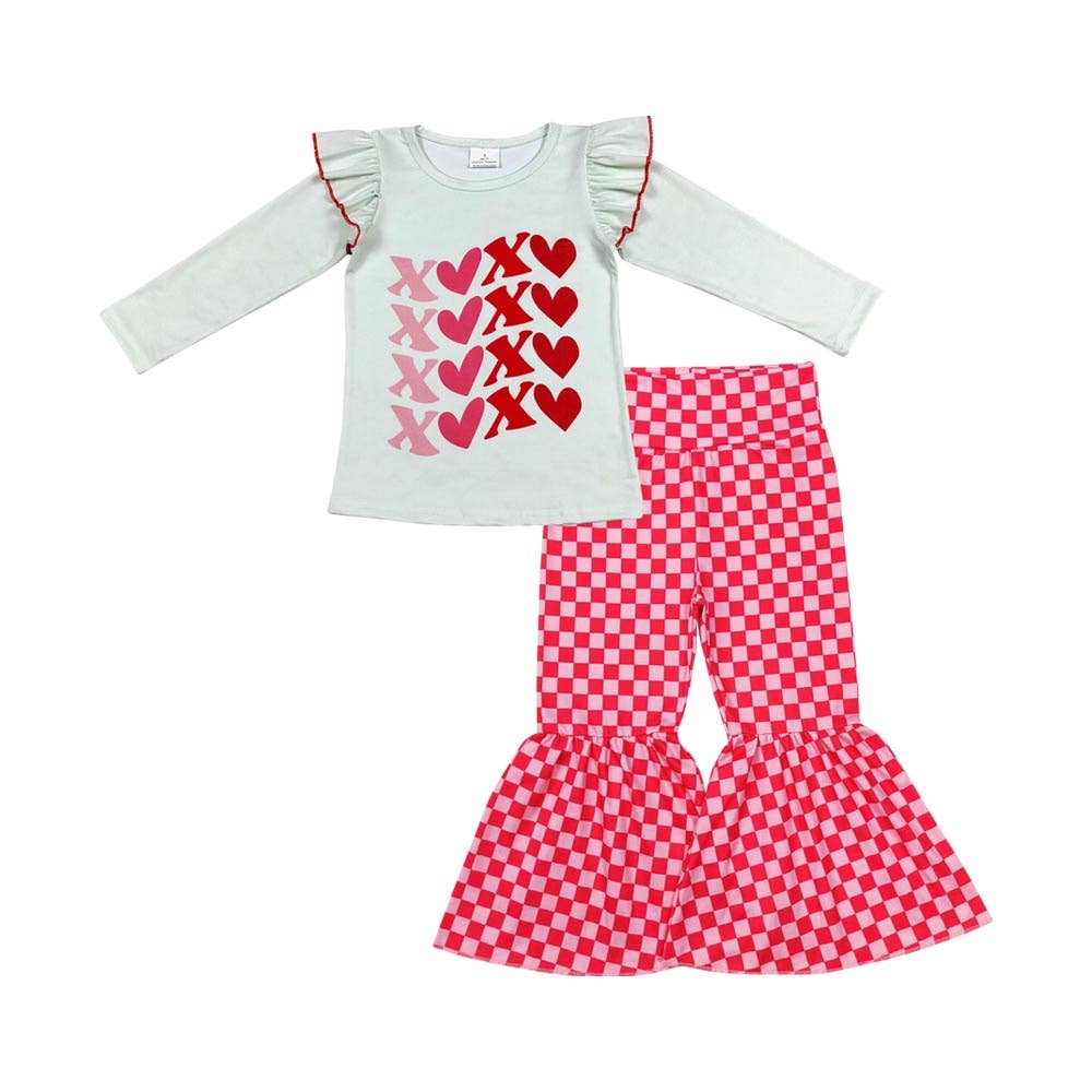 Baby Girls Valentines XOXO Long Sleeve Shirts Pink Checkered