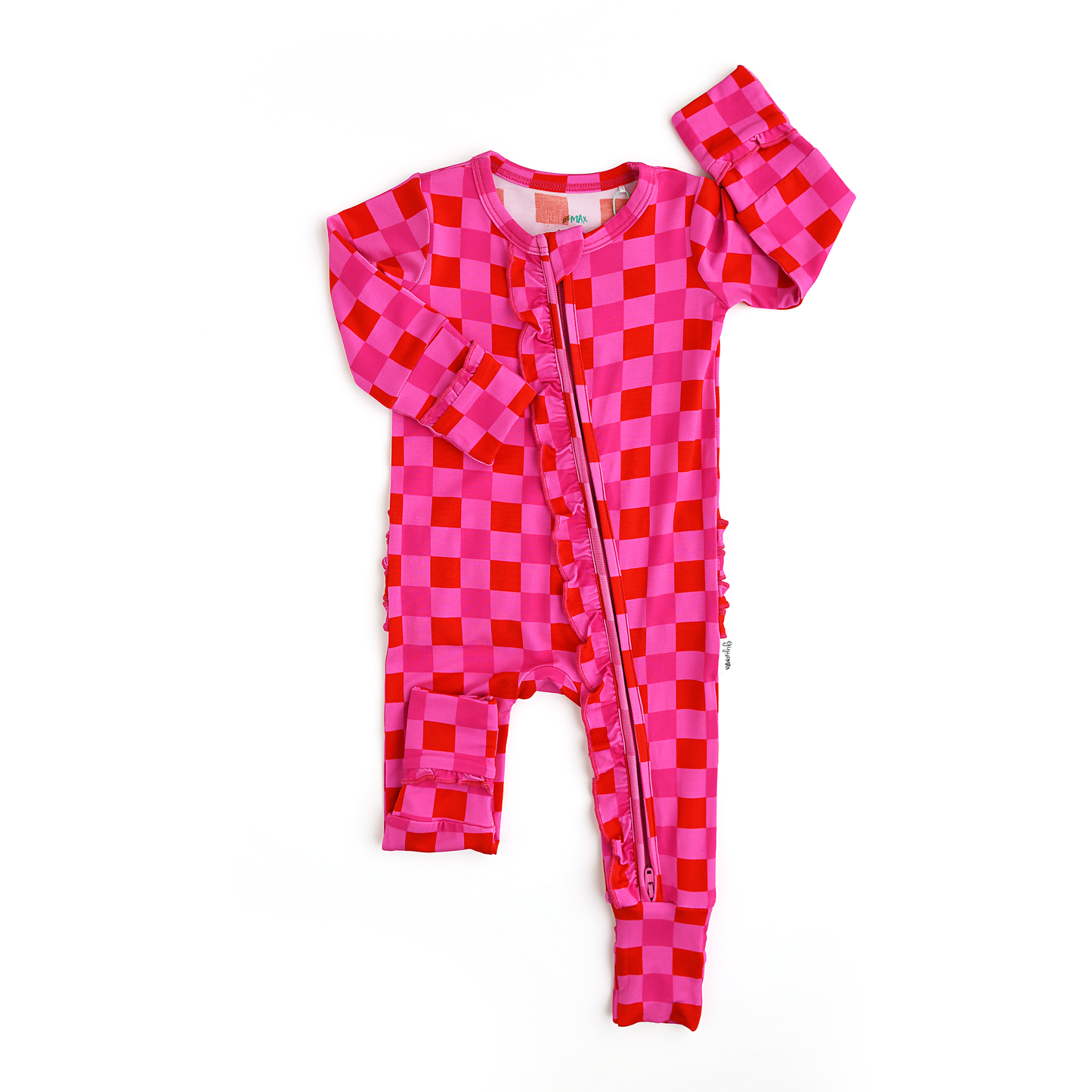 Sydney Pink Checks Ruffle Zip Bamboo Valentines Day