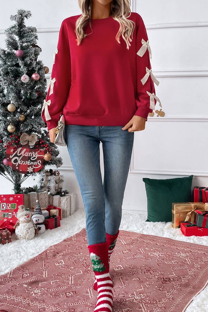 BOW RED CHRISTMAS SWEATSHIRT