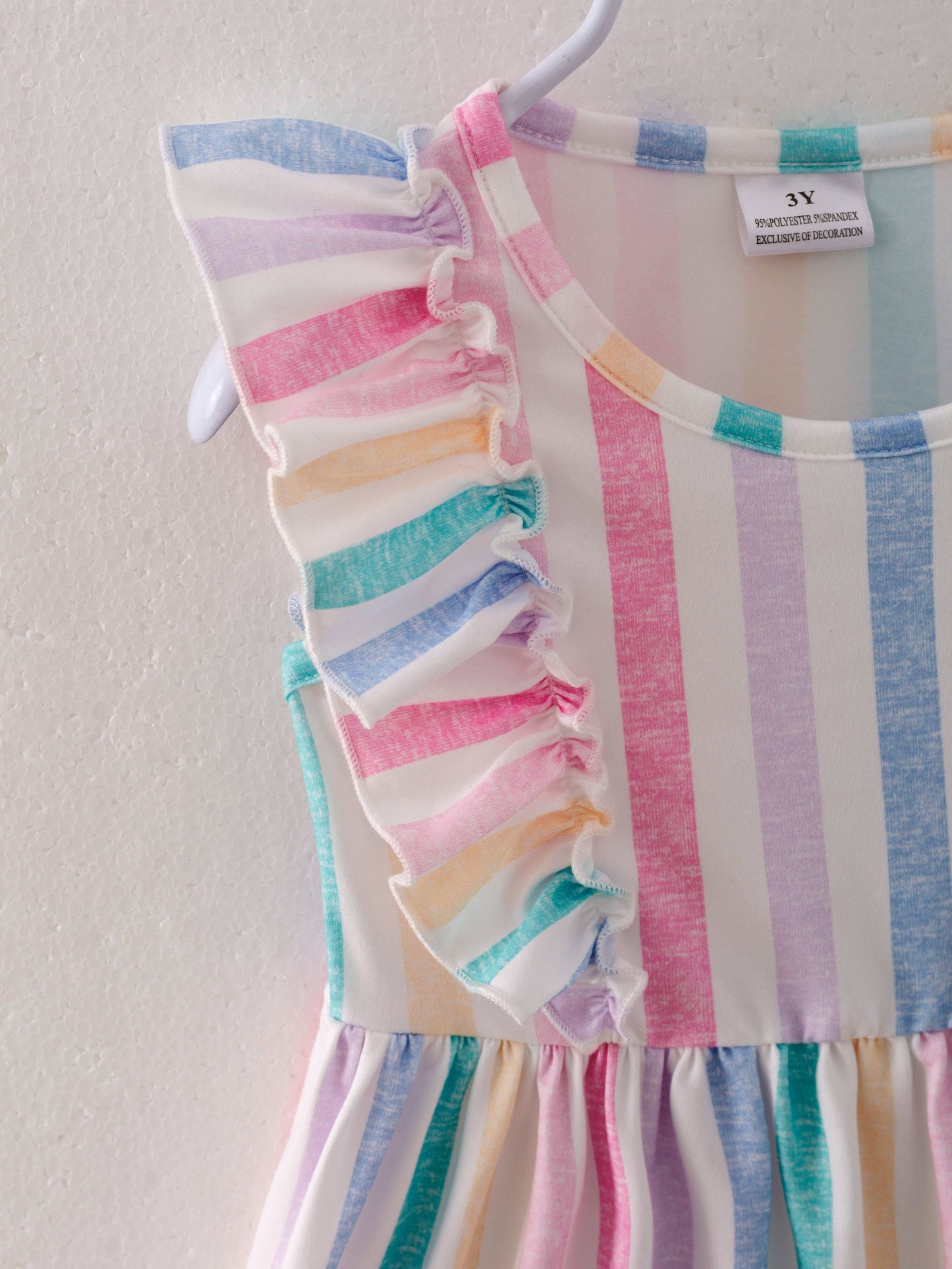 Spring Colorful Striped Ruffle Girl Toddler Cotton Dress