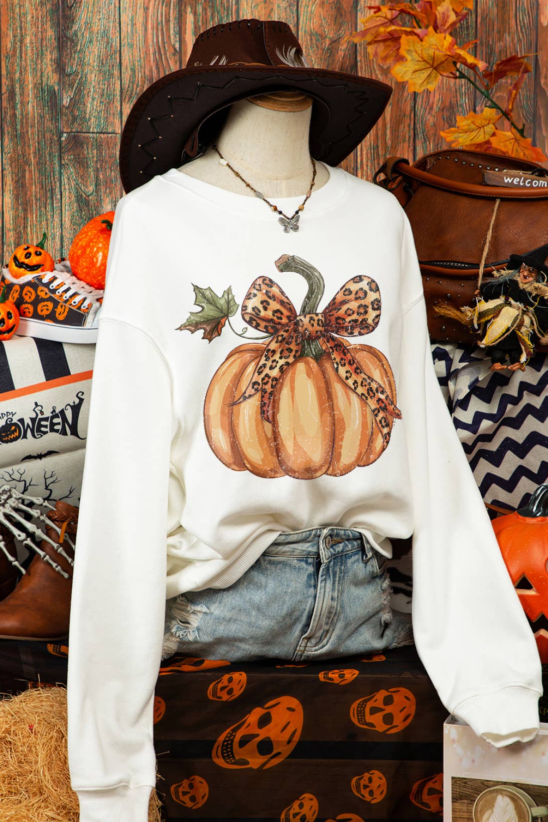 Halloween Thanksgiving Pumpkin Graphic Crewneck Sweatshirt