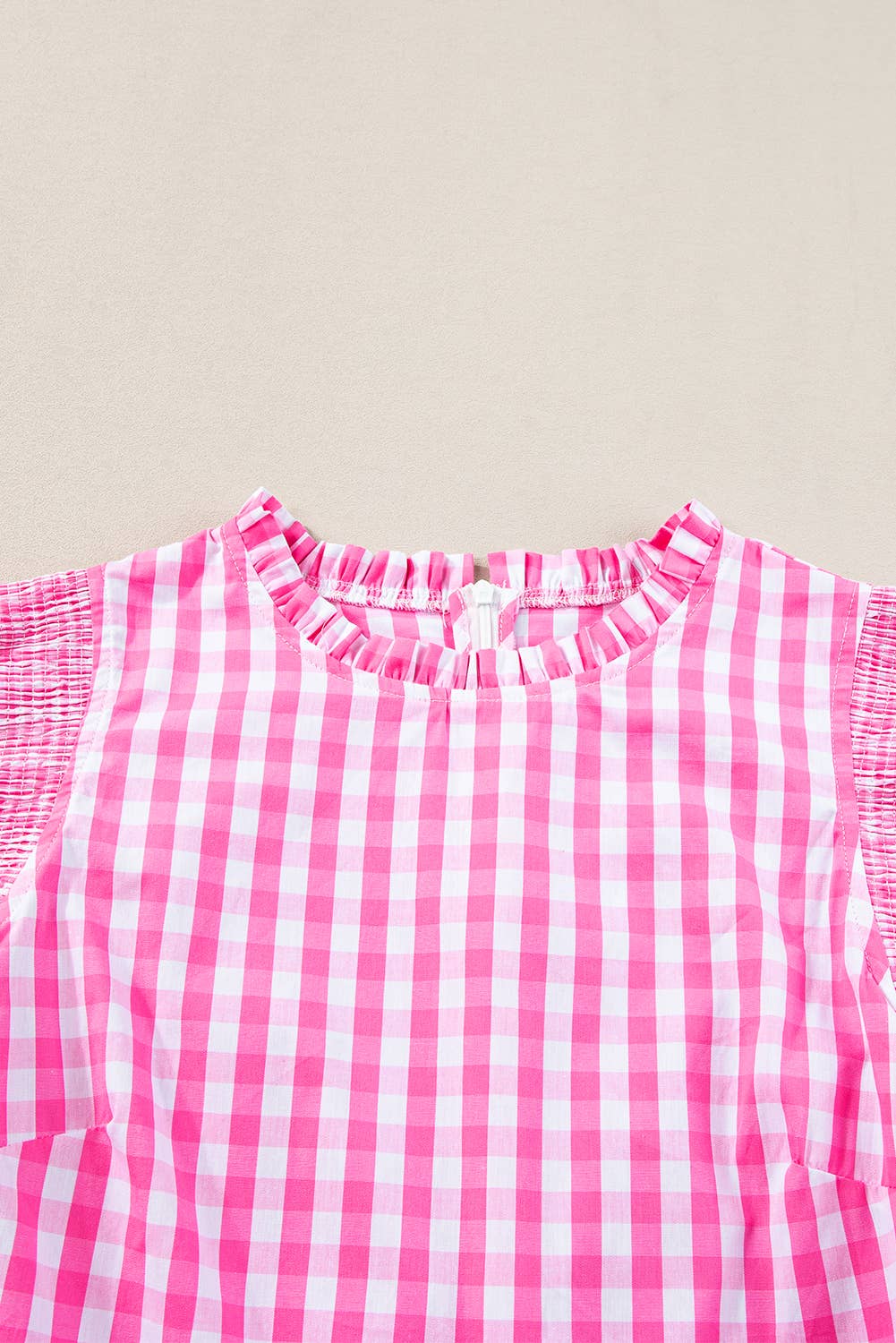 Gingham Plaid Ruffle Sleeve Blouse