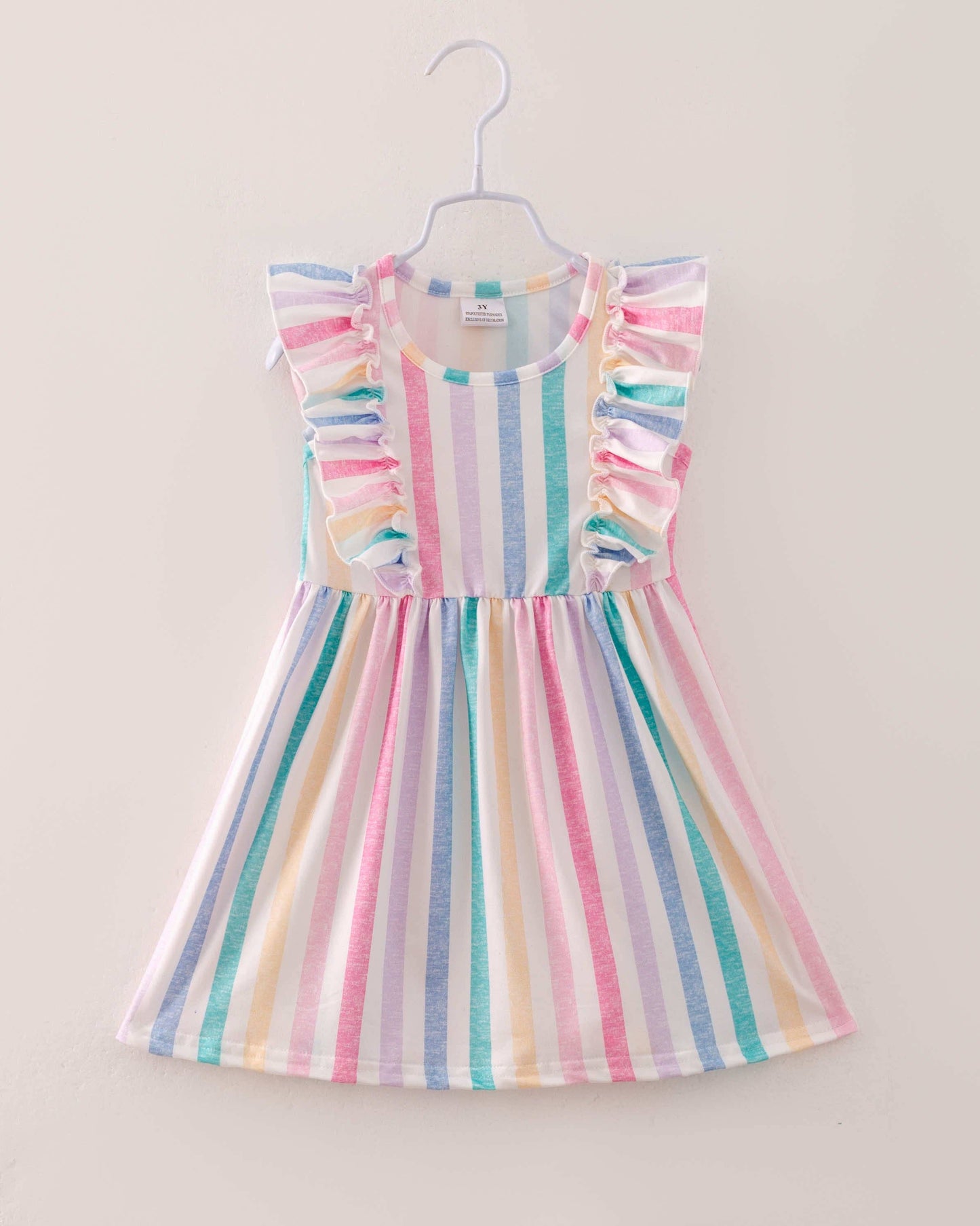 Spring Colorful Striped Ruffle Girl Toddler Cotton Dress